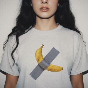 Y2K Modern Art Baby Tee – Banana Duct-Taped Graphic